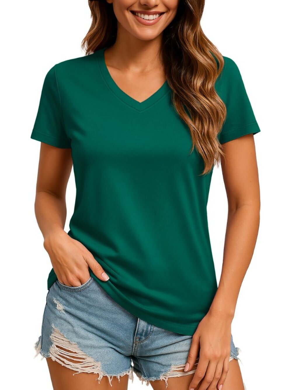 π Women's Short Sleeve V-Neck T-Shirts Sun Protection UPF 50+ Workout Tops - Picture 4 of 4